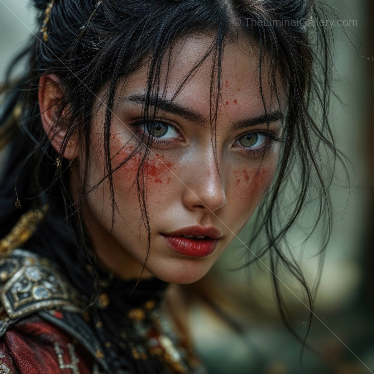 Mystical woman in a fantasy realm with striking features and an ethereal presence