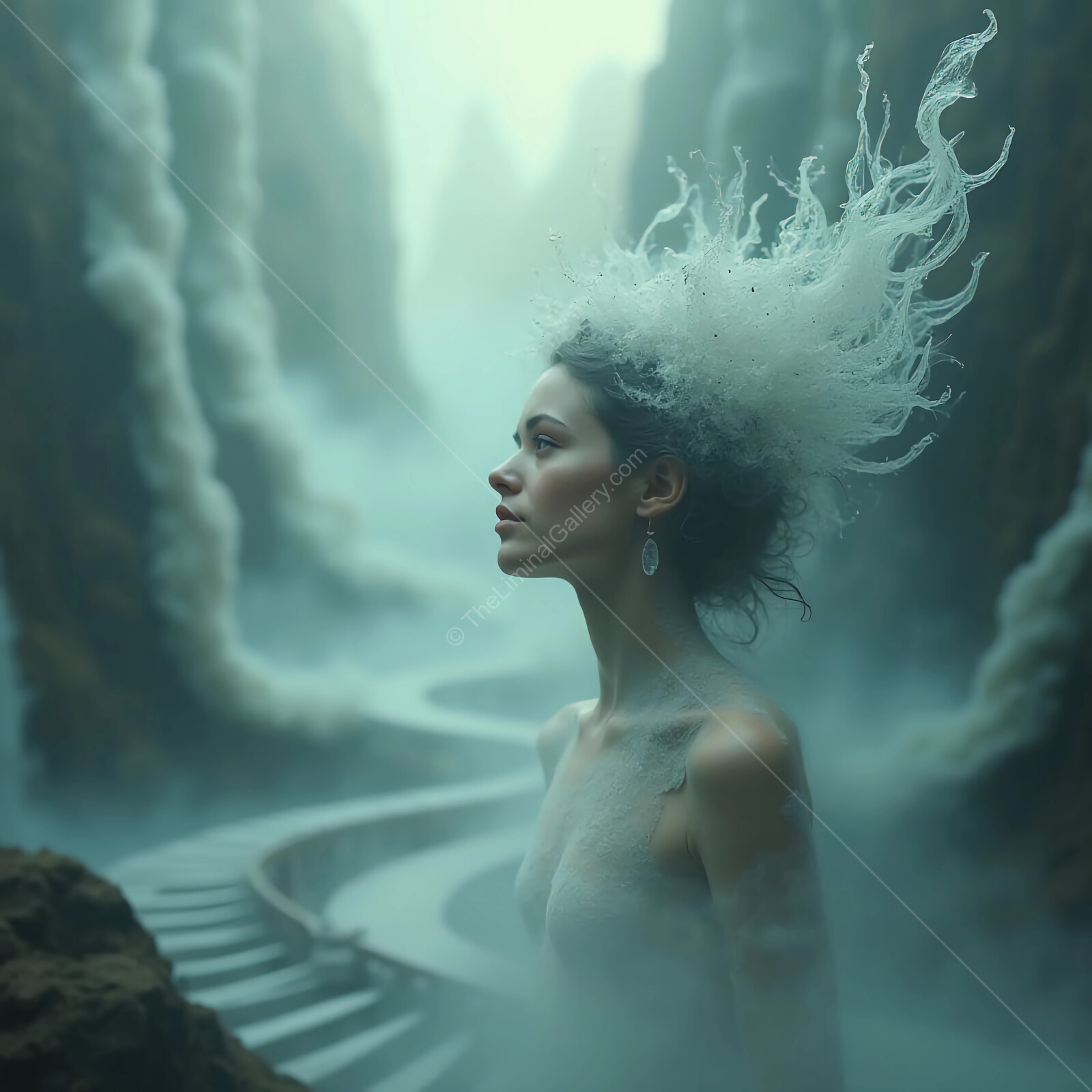 Ethereal beauty emerges from misty canyons during twilight hour, capturing nature's enchanting allure