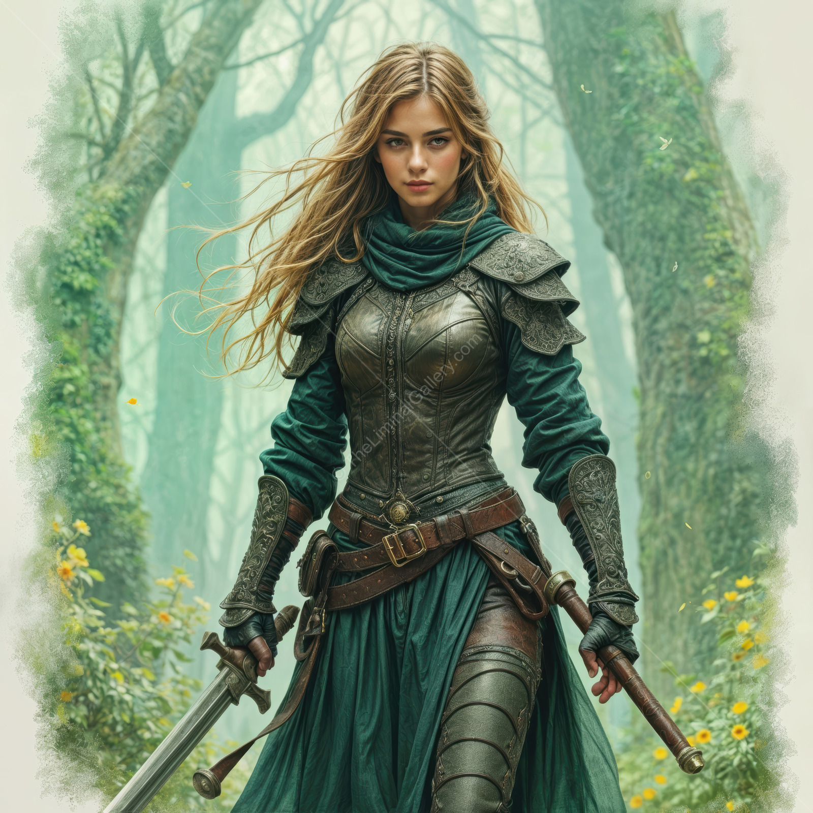 Mystical forest warrior embarks on an adventure in a realm of fantasy and enchantment