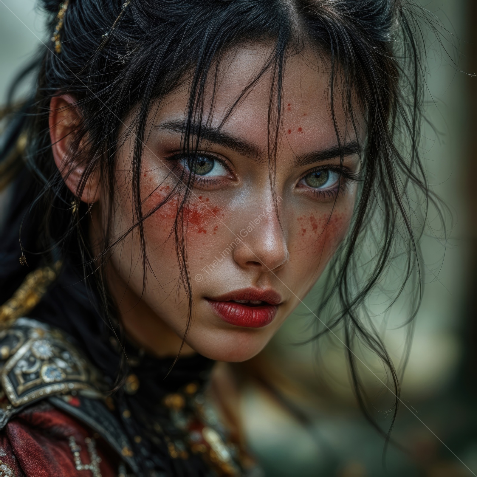 Mystical woman in a fantasy realm with striking features and an ethereal presence