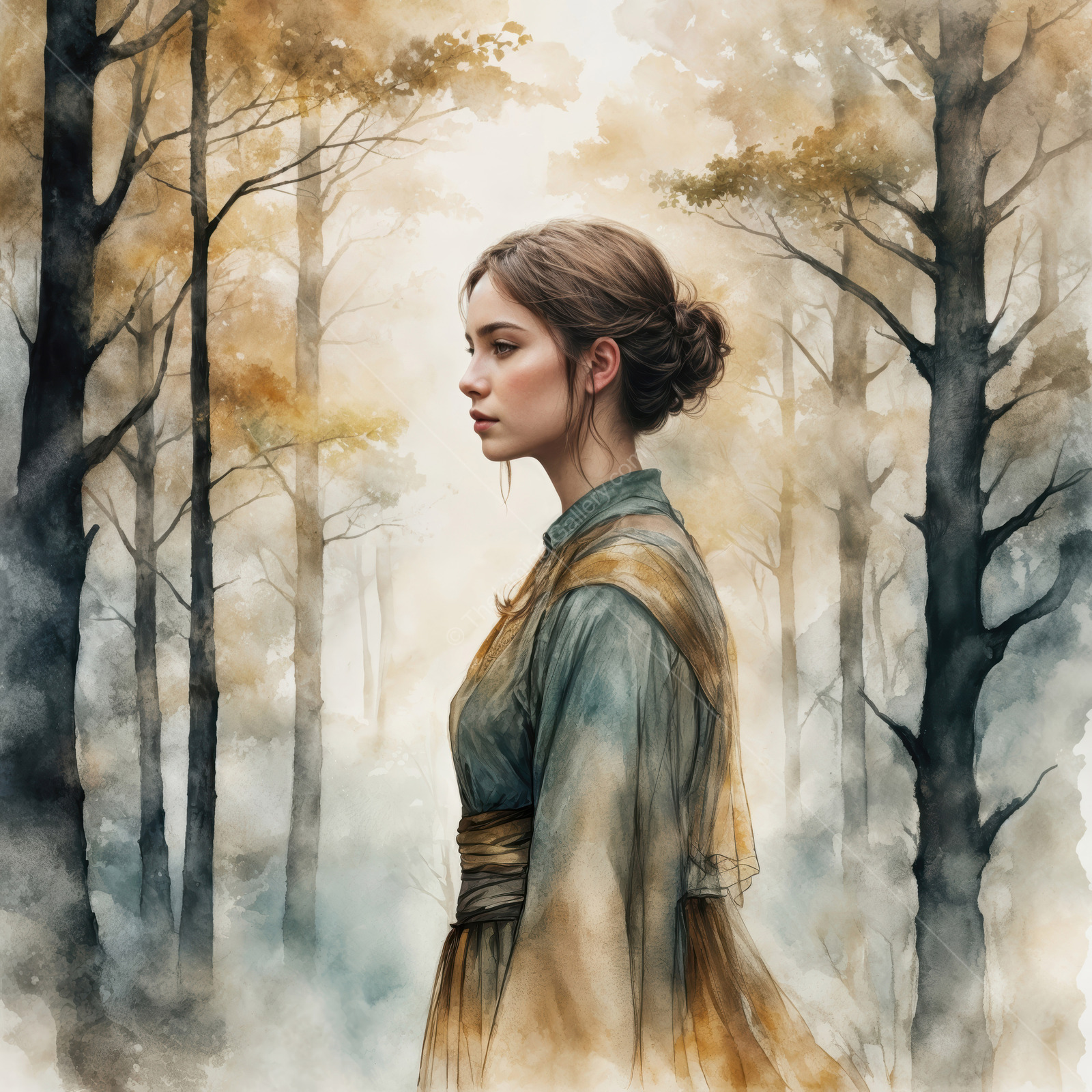 Woman walking through a misty forest in a fantasy world, embracing the beauty of liminal spaces and nature's whispers