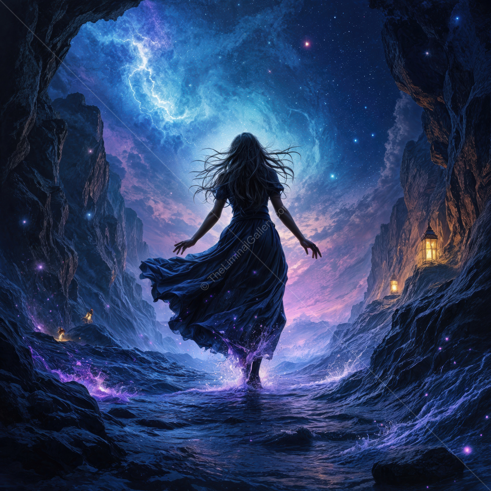 Exploring the mystical pathway of dreams under a starry night sky