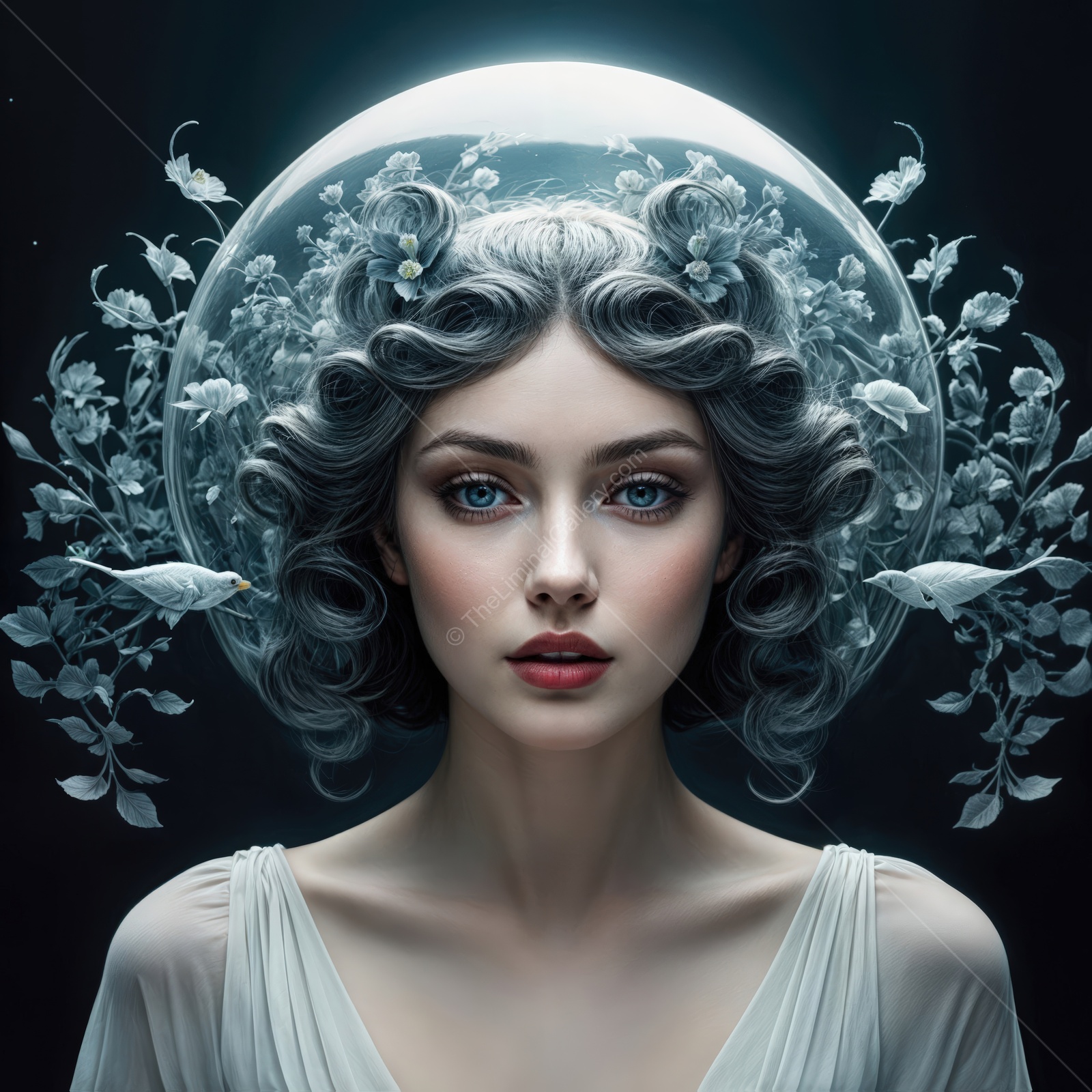 Enchanting goddess with a fusion of nature and elegance amidst an ethereal backdrop