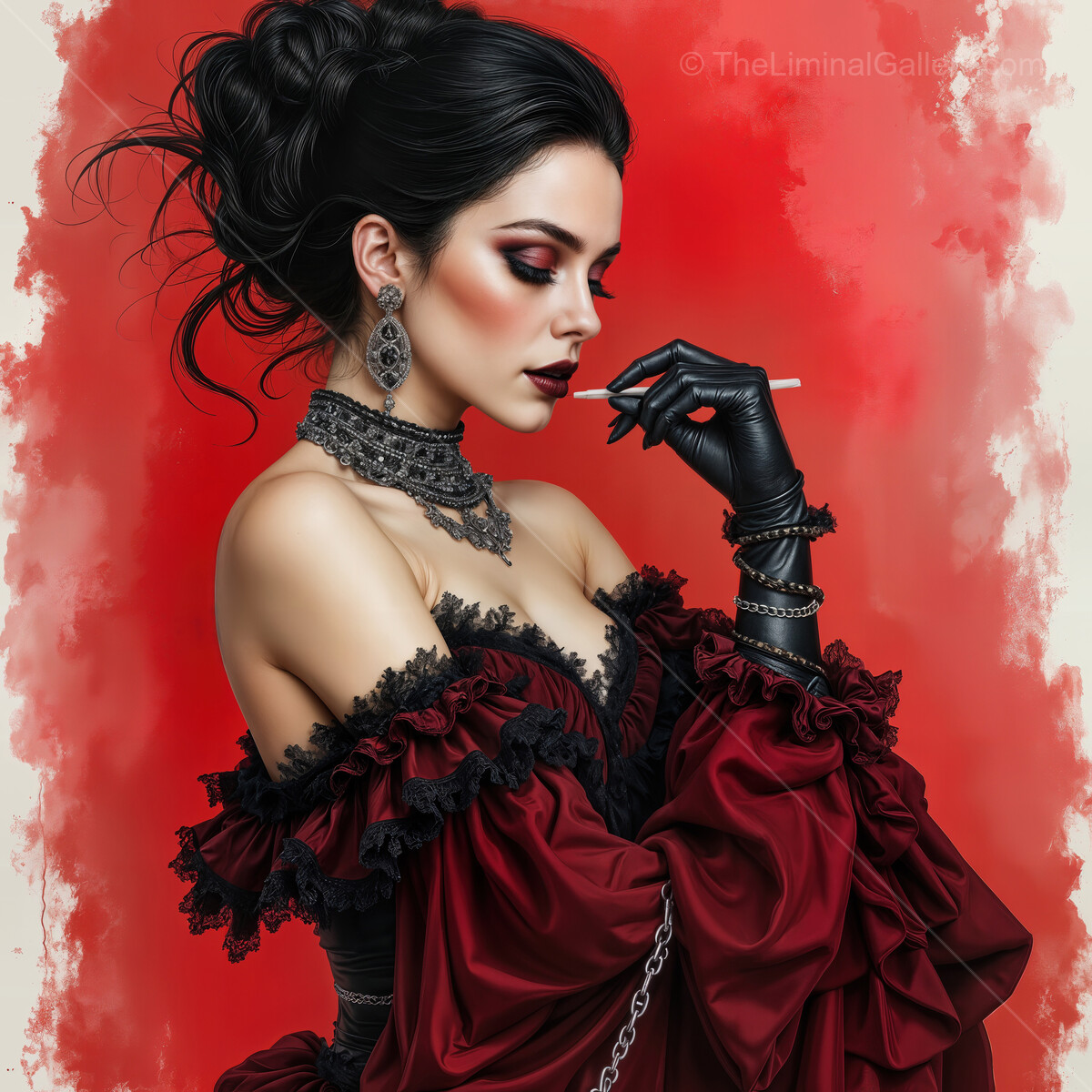 Flamenco dancer in vibrant reds beautifully captured in a watercolor style exuding elegance and passion during a cultural evening