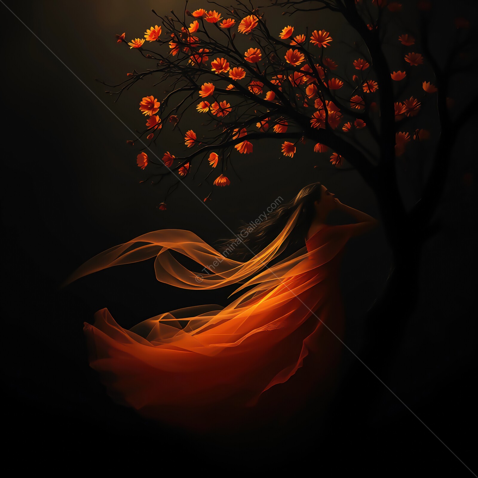 Dancing among autumn blooms, a graceful figure sways in harmony with nature's embrace