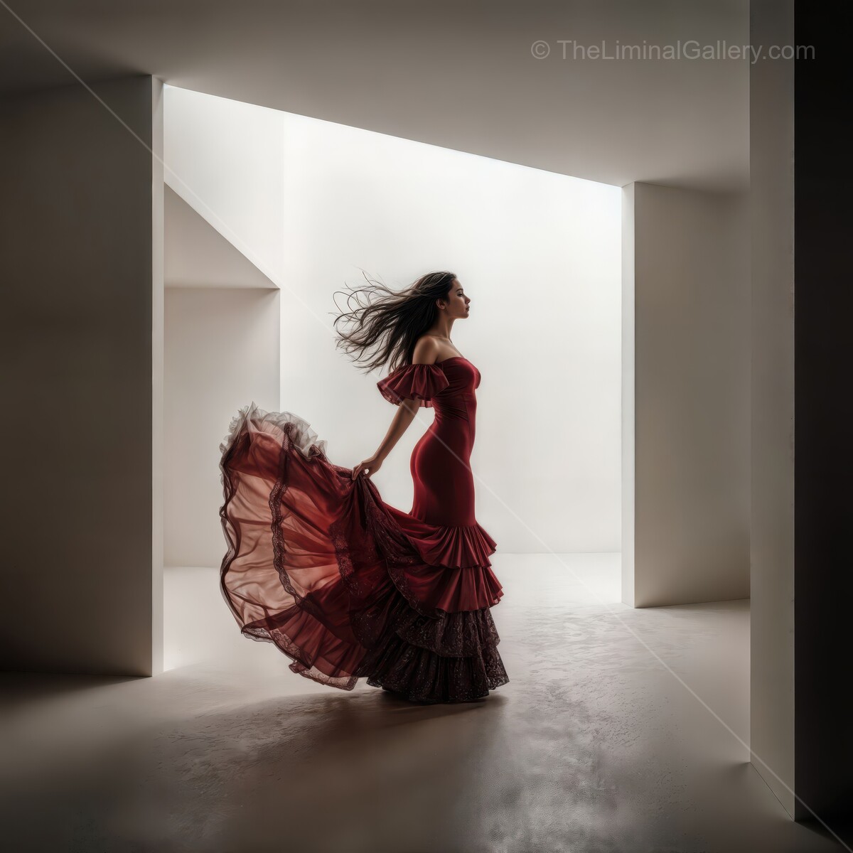 Flamenco dancer in a liminal space celebrating movement and passion