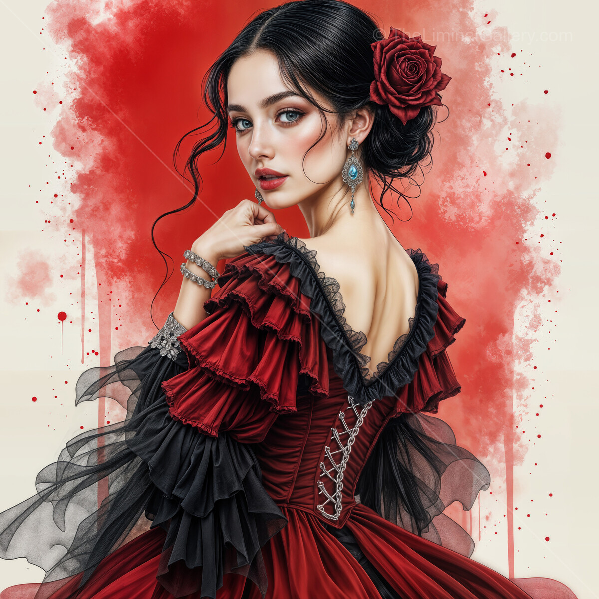 Flamenco dancer radiates passion and grace in a mesmerizing watercolor portrait