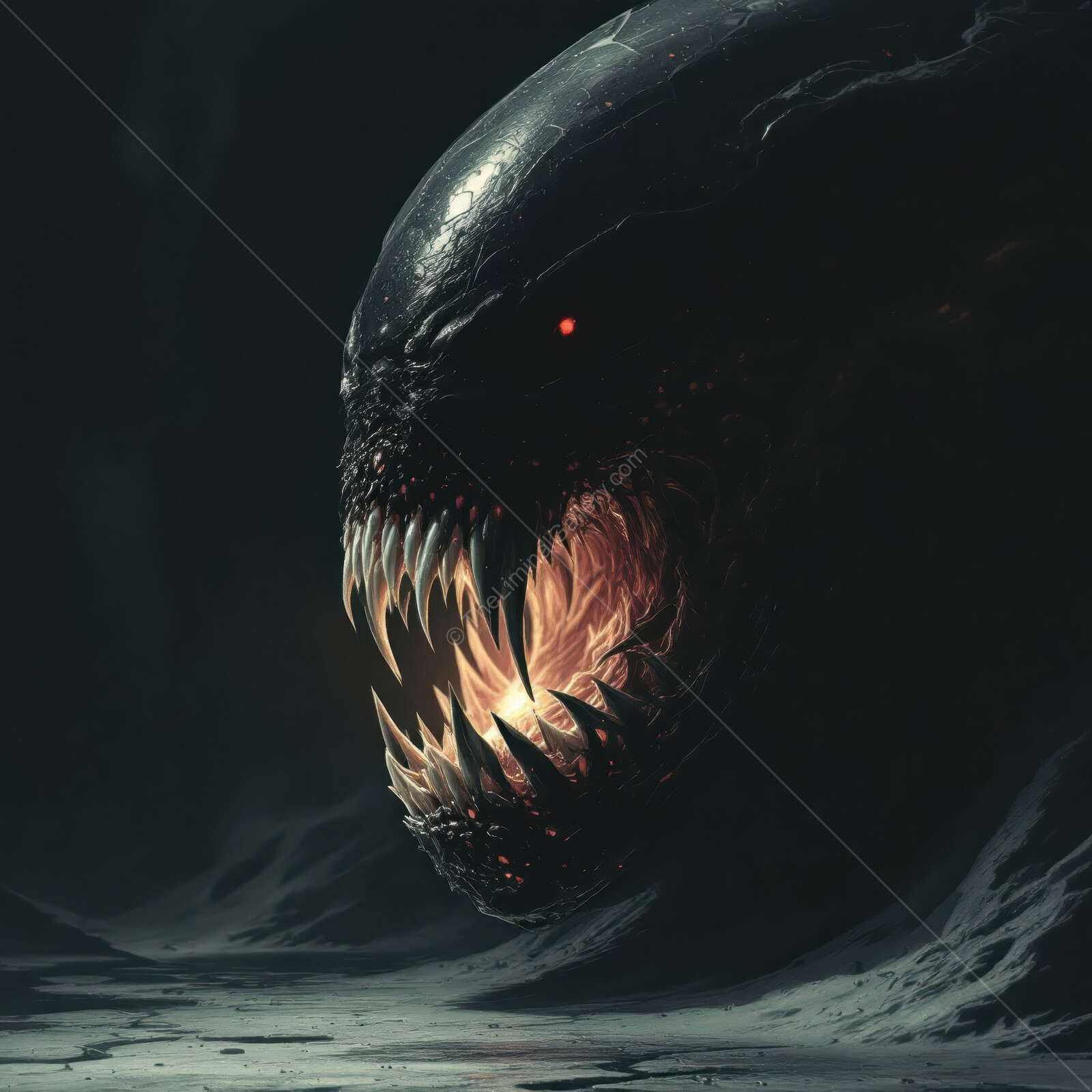 Encountering the abyssal alien in an eerie liminal space during twilight hours brings shivers of terror