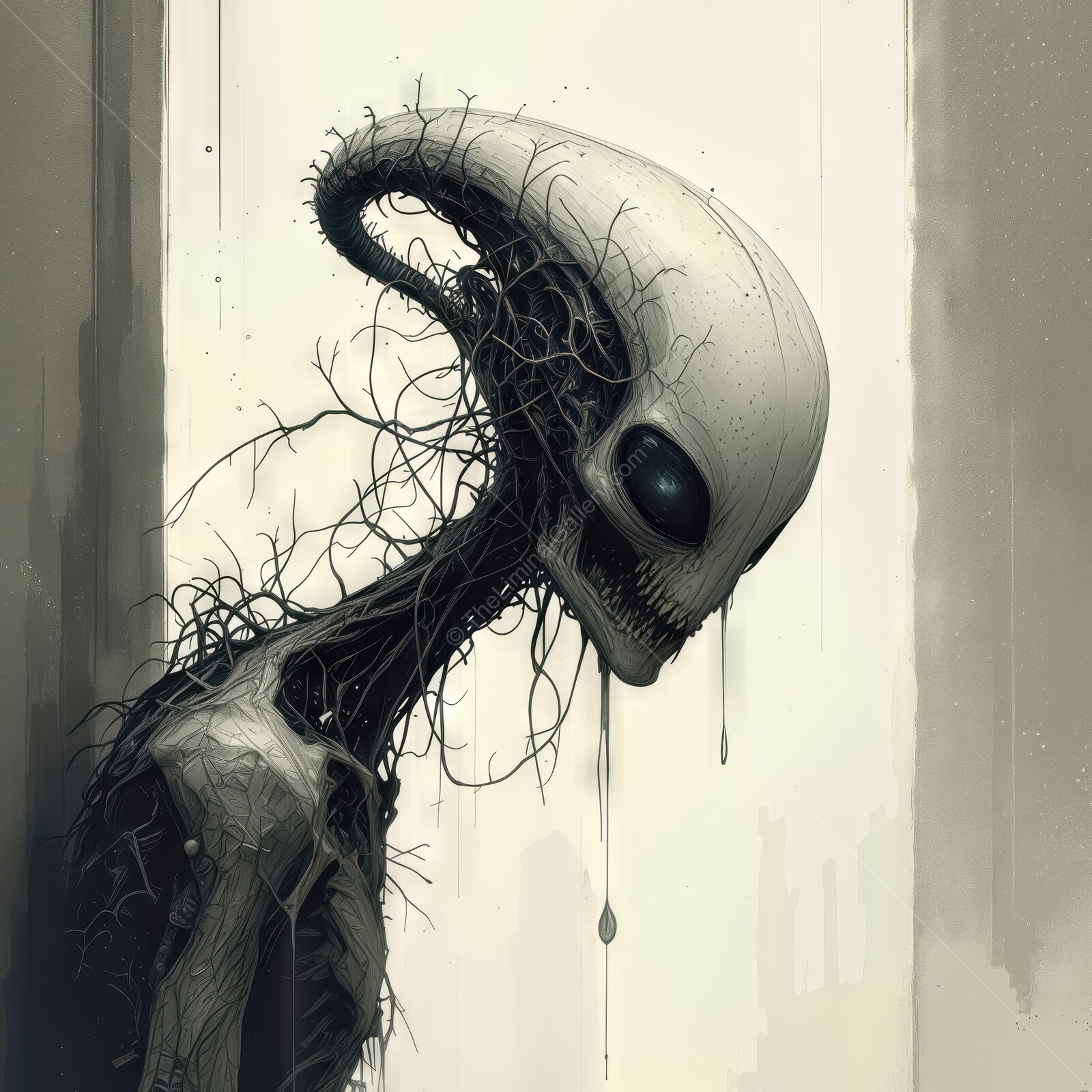 Mysterious alien emerges in a desolate urban landscape with haunting presence
