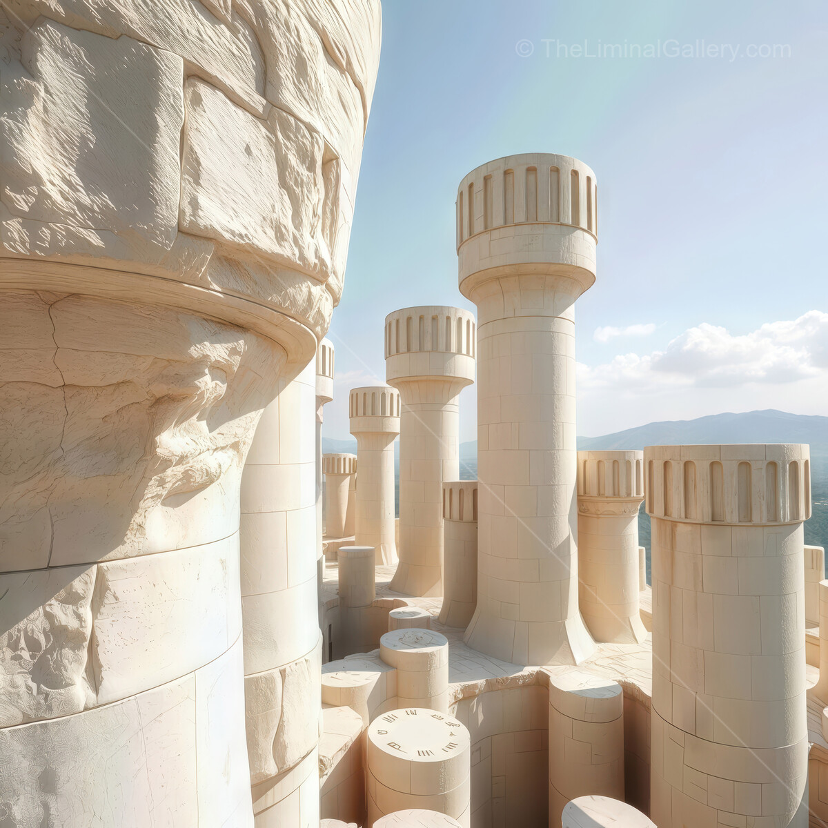 Exploring the architectural marvel of ancient stone pillars under a clear blue sky