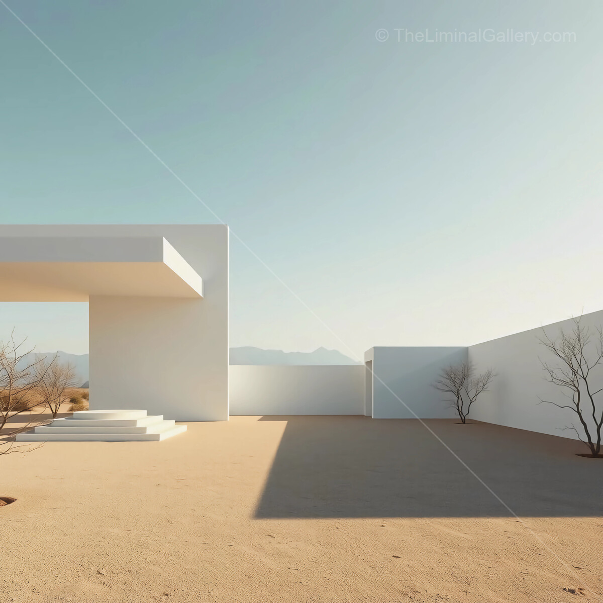 Modern architecture blends with desert serenity in a minimalist landscape