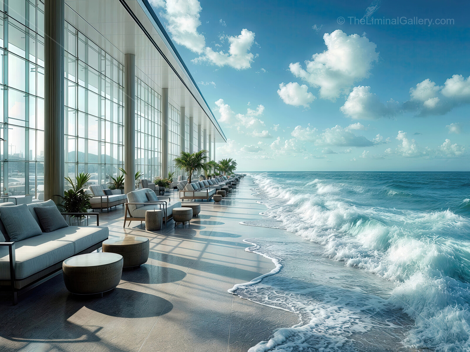 Luxury beachfront haven overlooks endless ocean, rhythmic waves and gentle breeze offering unrivaled coastal tranquility for rejuvenation and peaceful escape