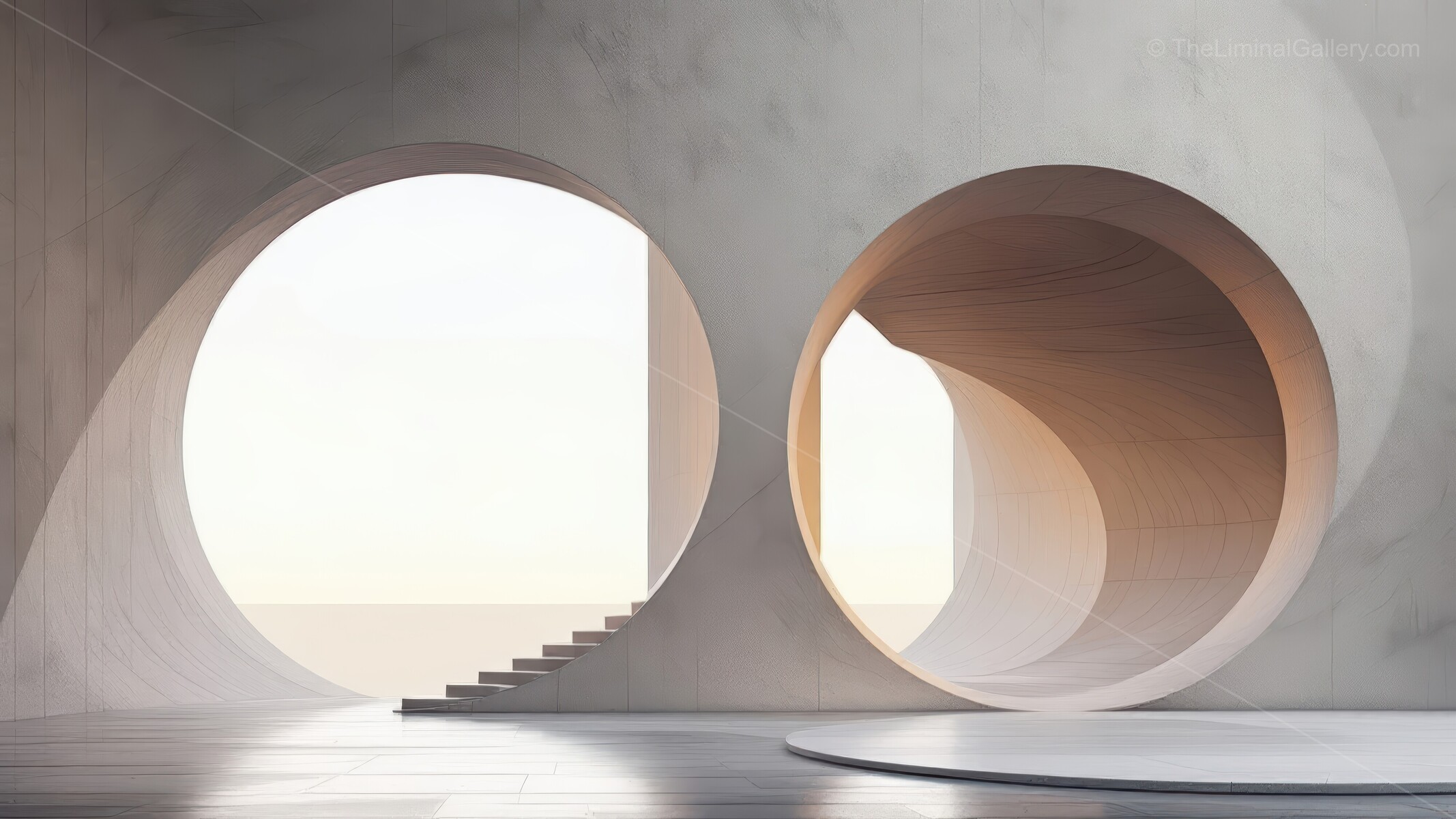 Serene architectural gallery of fluid shapes and soft light balances modern design with natural tranquillity, encouraging creativity and thoughtful repose