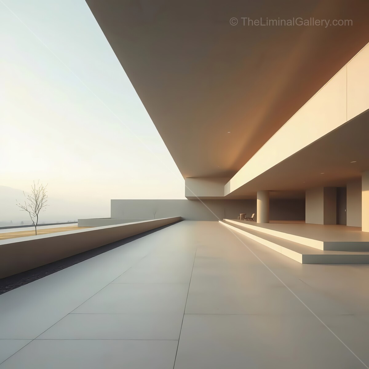 Modern architectural marvel showcases minimalist design and serene surroundings at dusk