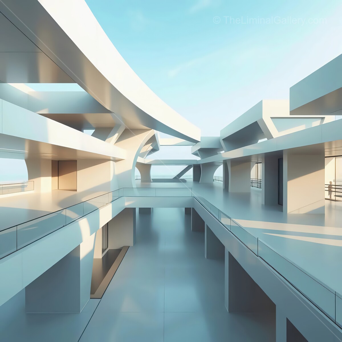 Modern architectural marvel showcasing innovative design and sunlight reflections in a serene urban setting