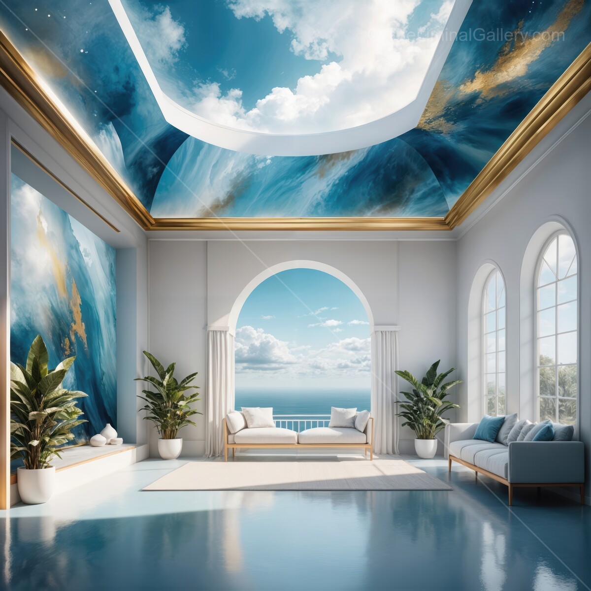 Indulging in tranquility with stunning ocean views and artistic ceiling designs