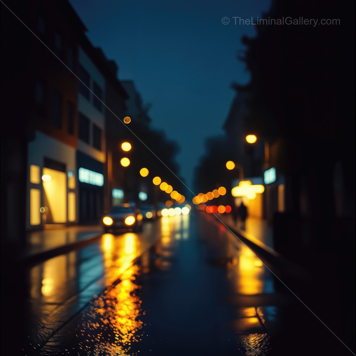 Exploring a quiet, illuminated street on a rainy night filled with reflections and a sense of mystery