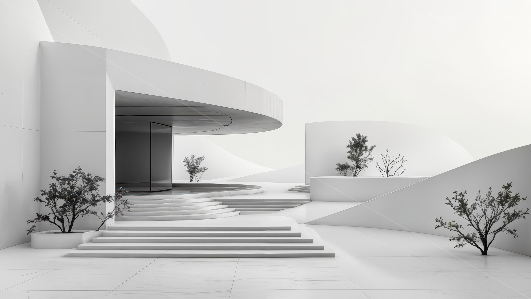 Minimalist park of soft curves and calm landscaping invites leisurely exploration along quiet paths, where subtle design and greenery foster mindful repose