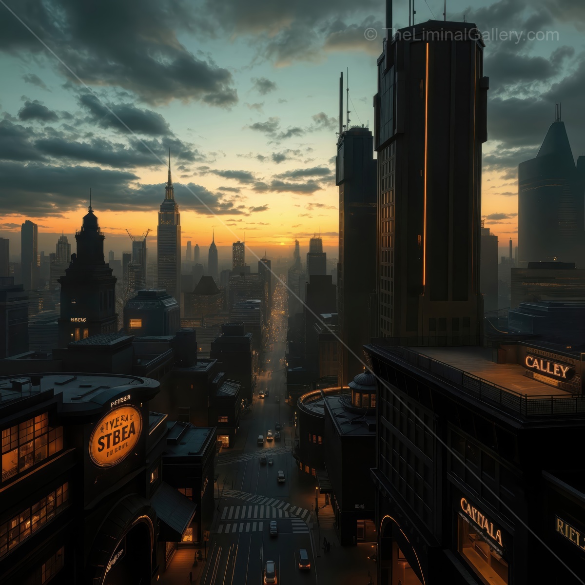 Urban twilight awakens a serene blend of shadows and light over a bustling cityscape