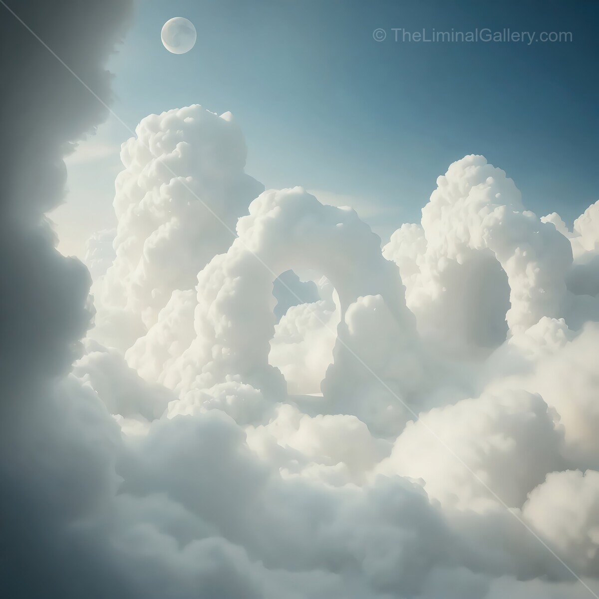 Whimsical clouds dance under a serene moonlit sky at twilight