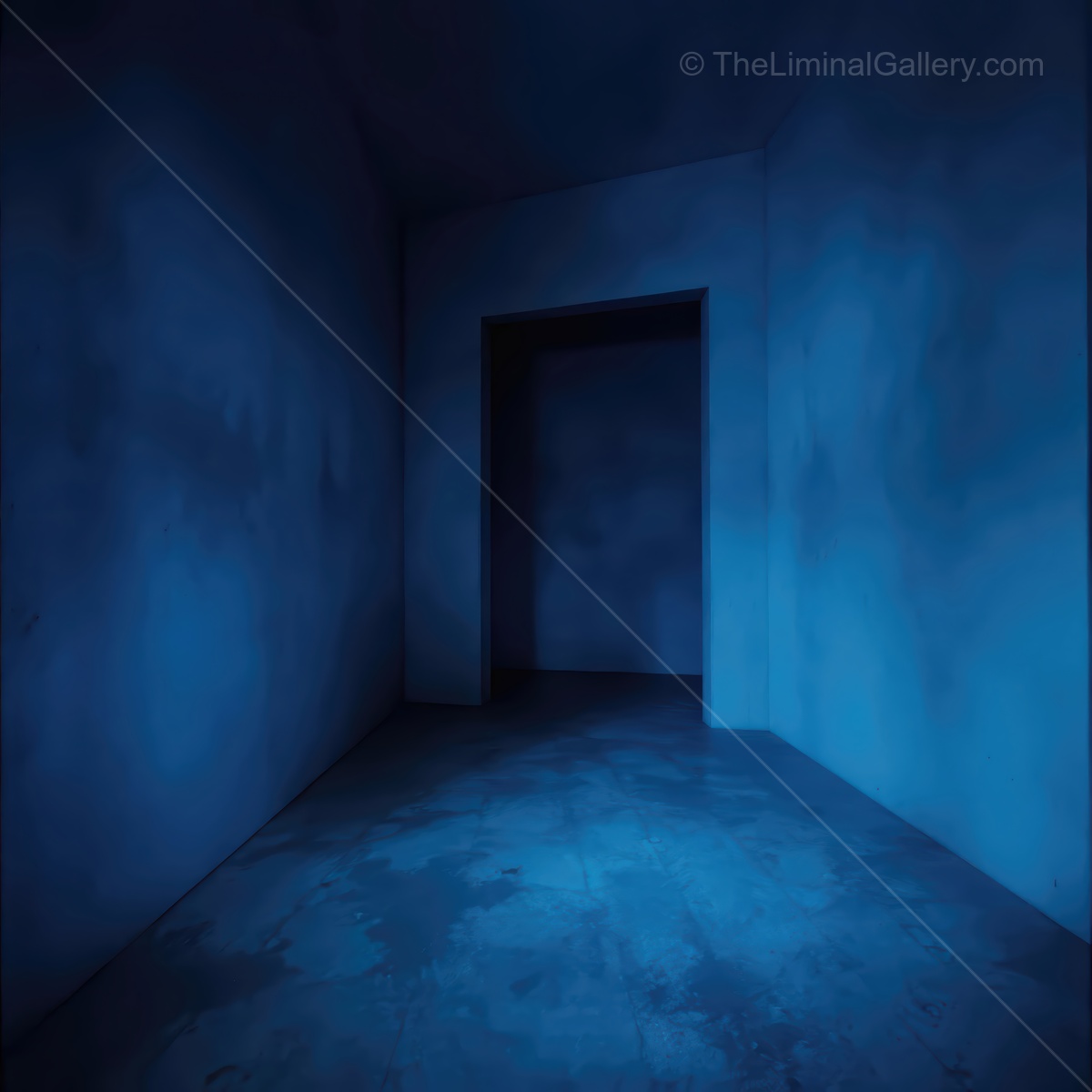 Exploring the intriguing depths of a blue liminal space filled with mystery and quiet uncertainty