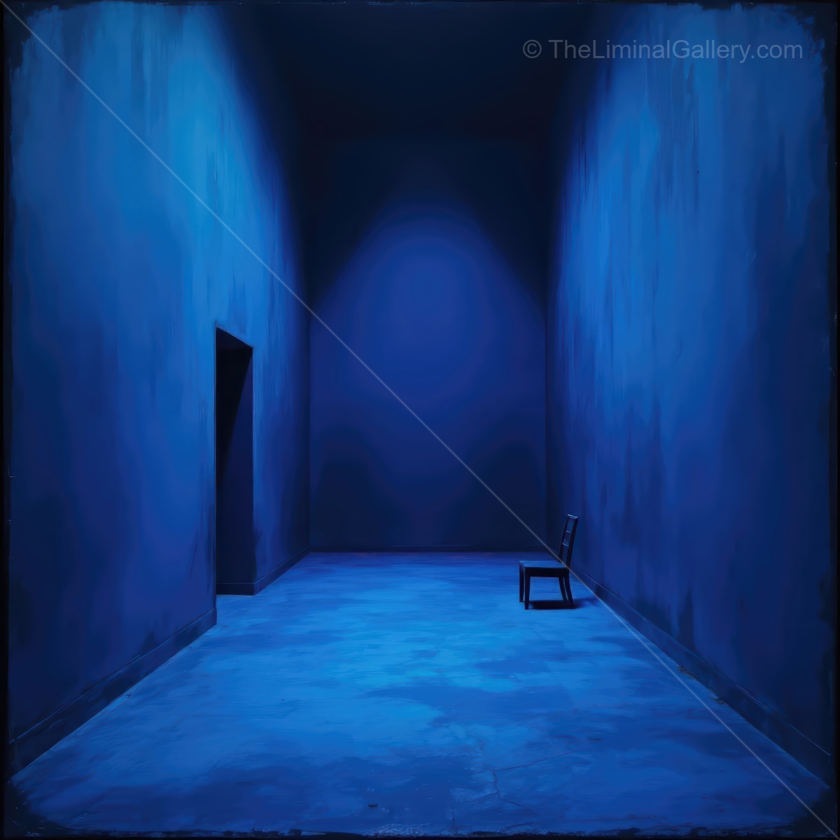 Exploring the deeper meanings of solitude in a vast blue room with a single chair