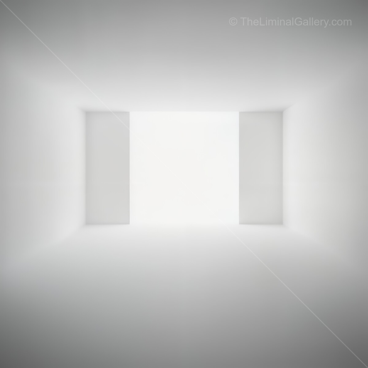 Bright liminal white room with an opening creating a serene atmosphere and inviting light