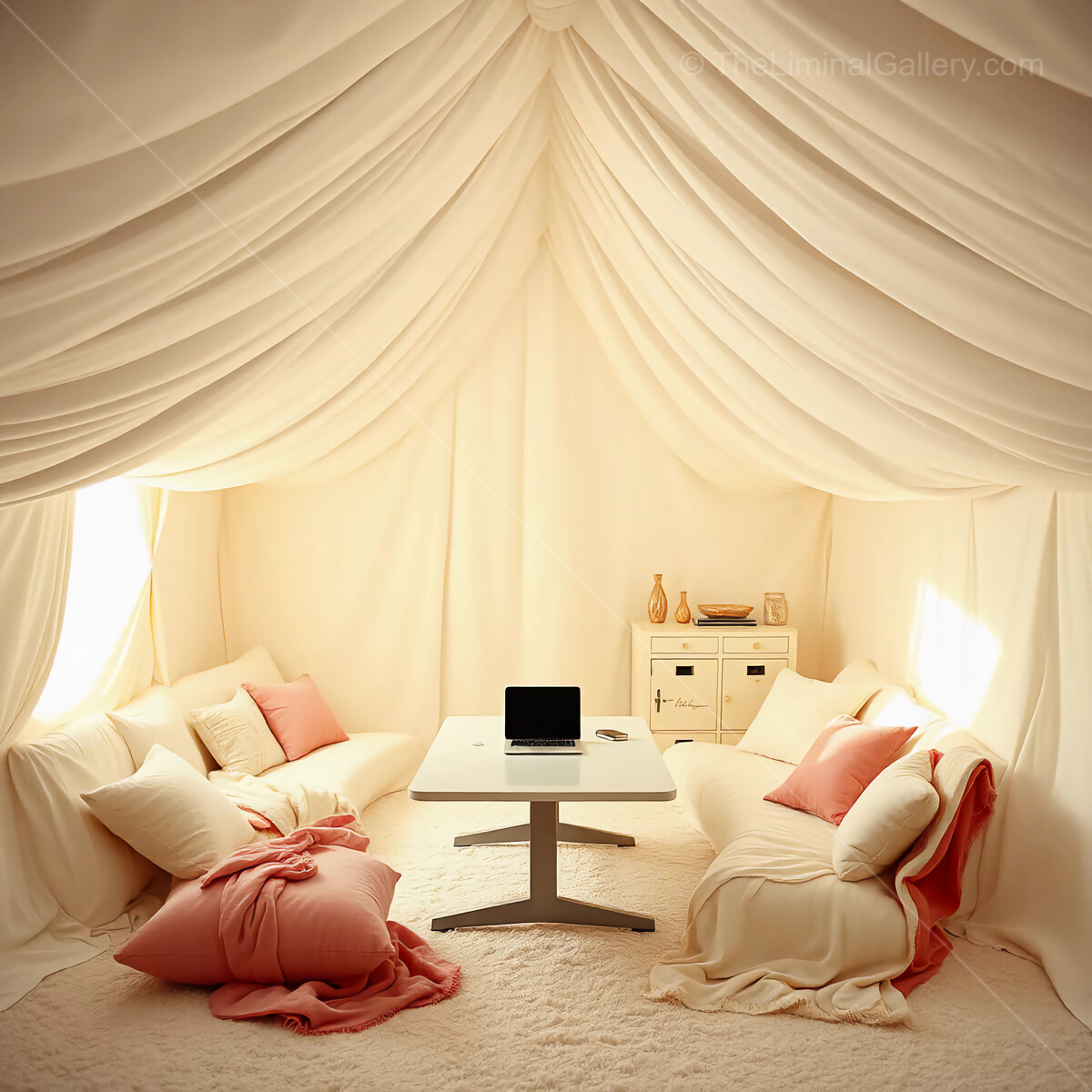 Cozy indoor retreat with soft fabrics and natural light, blending comfort and style for relaxation