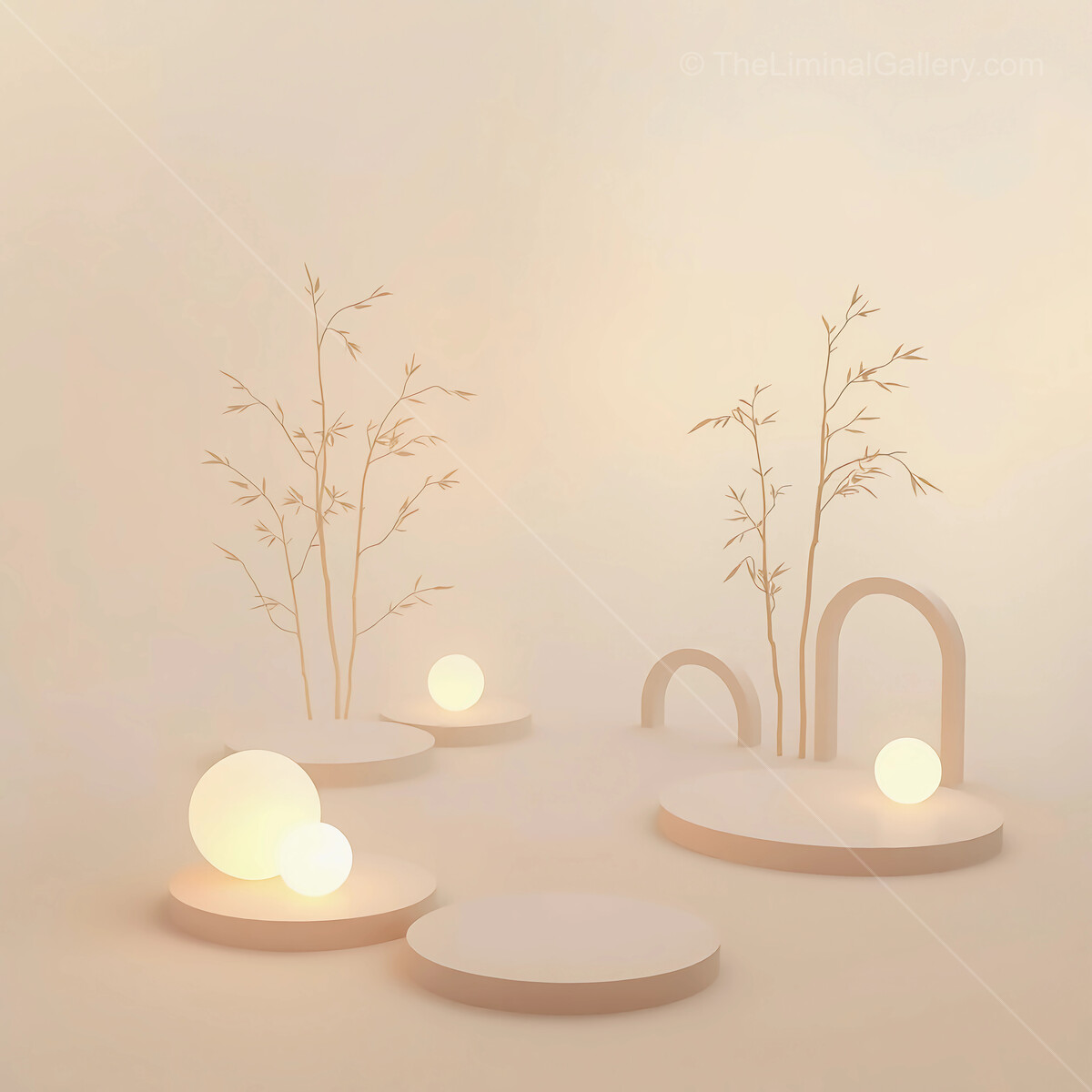 Creative minimalist design featuring soft lighting and natural elements in a serene environment