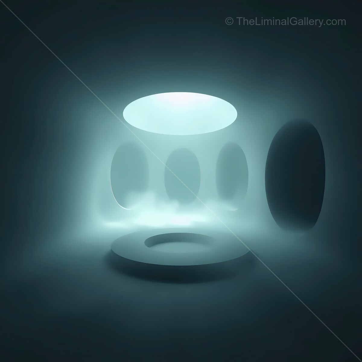 Ethereal light bathing a surreal space in a tranquil ambiance during the twilight hours