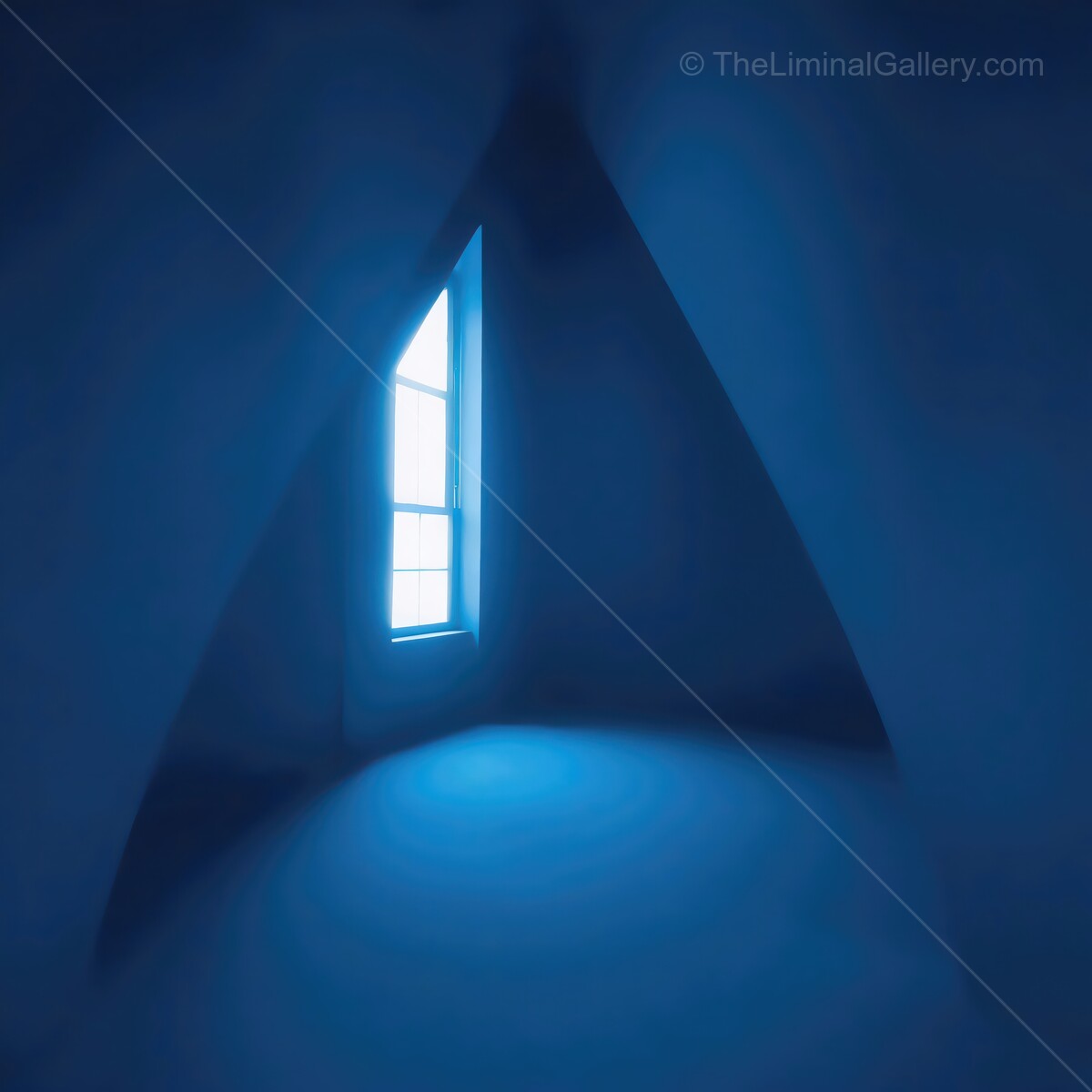 Illuminated serenity in a liminal blue-toned architectural corner at dawn