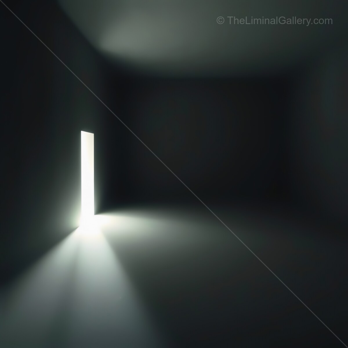 Light breaking through a dark liminal room evokes feelings of hope and mystery at twilight