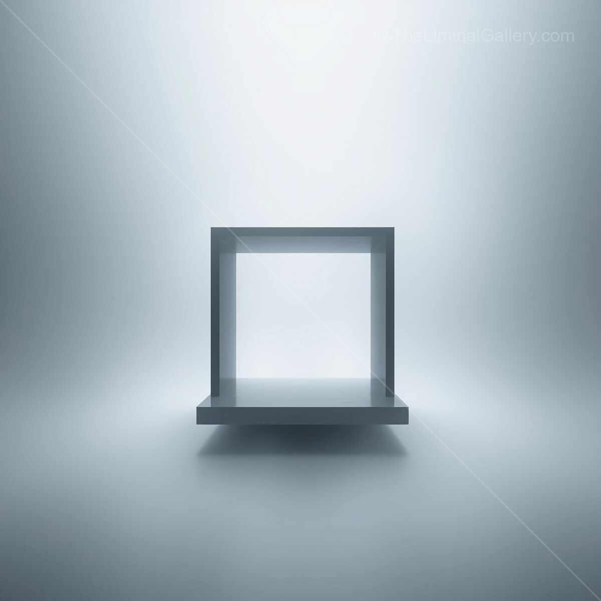 Minimalist liminal display platform illuminated in soft light creates a serene atmosphere