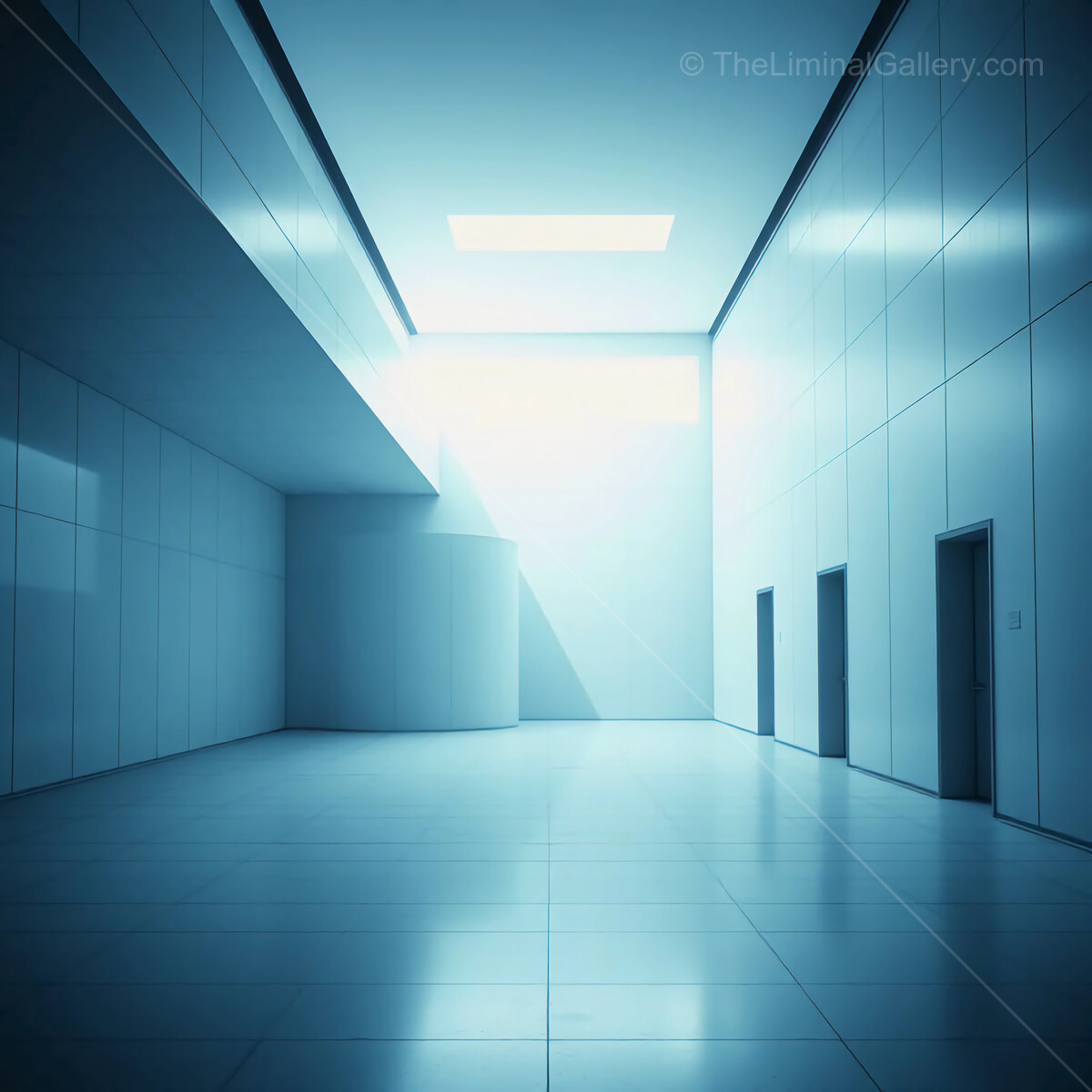 Bright and minimalist liminal interior design in a modern space showcasing geometric shapes and clean lines