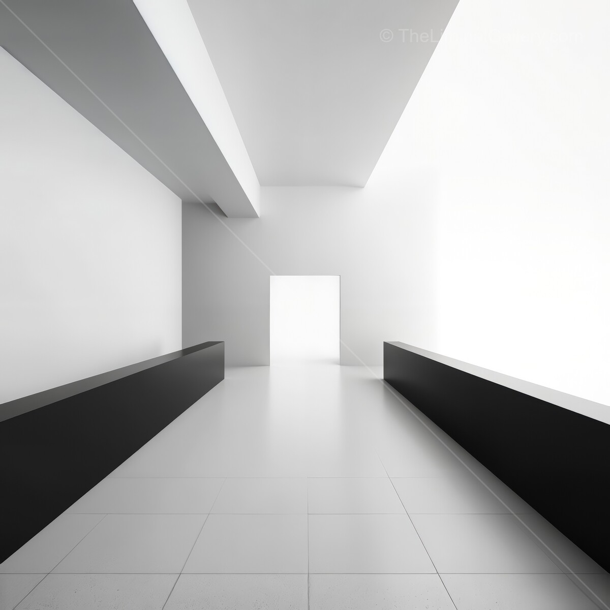 Modern minimalist interior with stark contrasts, inviting light and space in an artistic environment