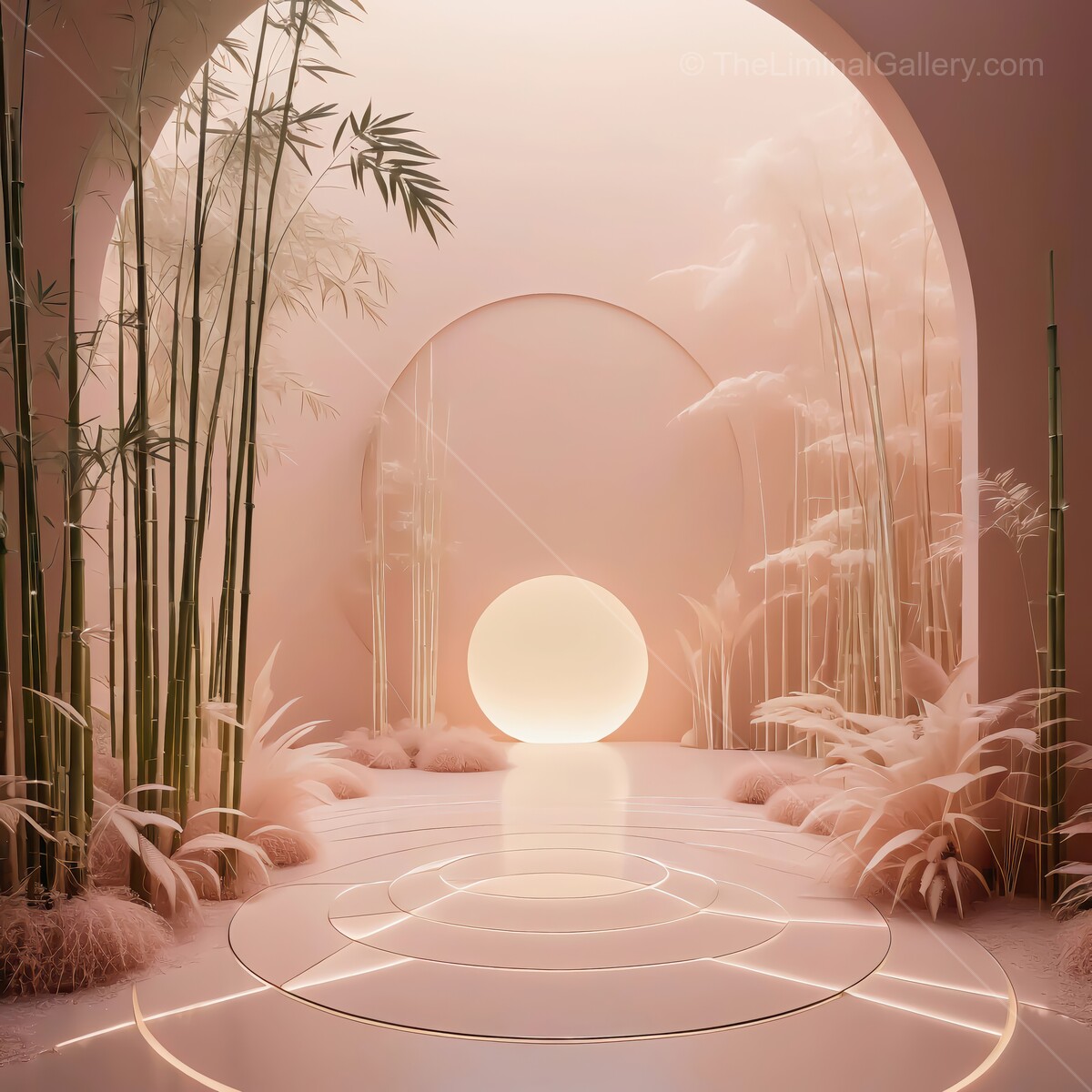 Serene escape into a magical realm filled with soft light and nature's embrace