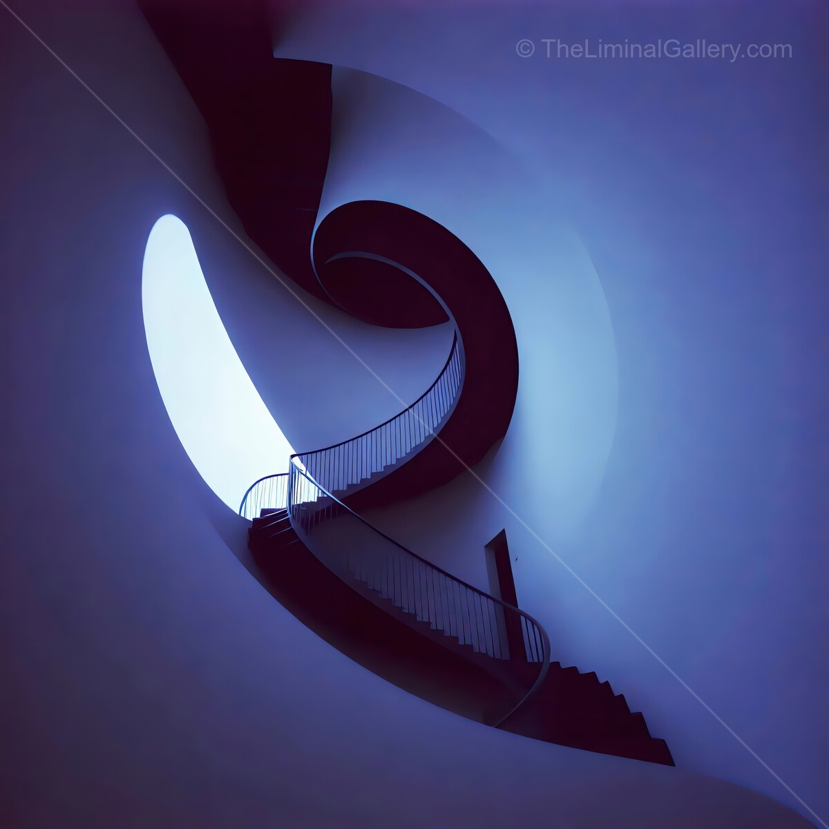 Intricate liminal spiral staircase illuminated by soft light in a modern architectural marvel