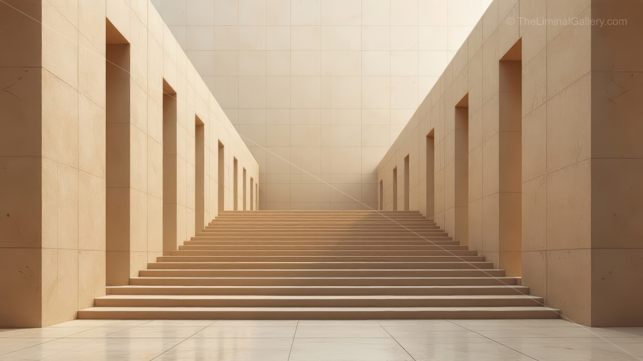 Ascending wide steps, you enter a warmly lit minimalist refuge whose clean lines and subtle textures offer restful escape from urban rush, balancing comfort with sleek design