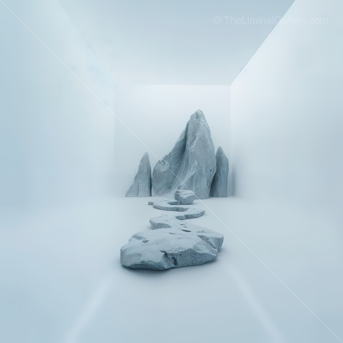 Majestic liminal rocky formation in a serene, minimalist space showcasing nature's beauty