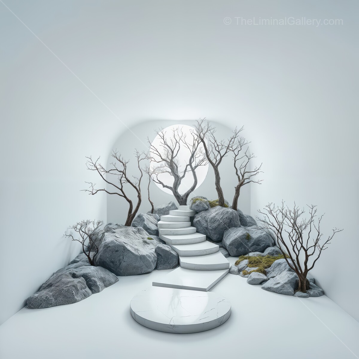 Serene pathway through a tranquil space featuring natural elements and minimalist design