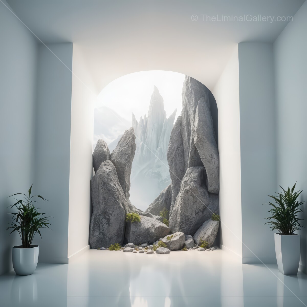 Stunning rock formations illuminated by soft light in a modern, minimalist setting