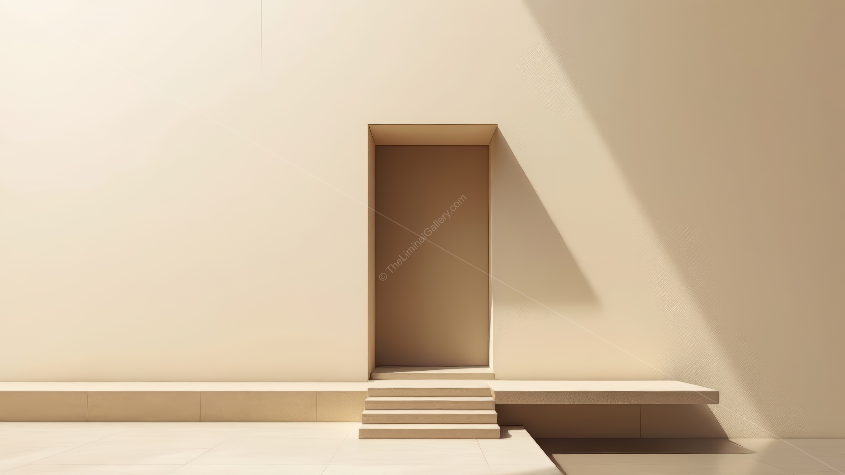 Soft beige walls and sun-lit steps define a minimalist entryway, clean lines offering a welcome pause between outside bustle and inner calm