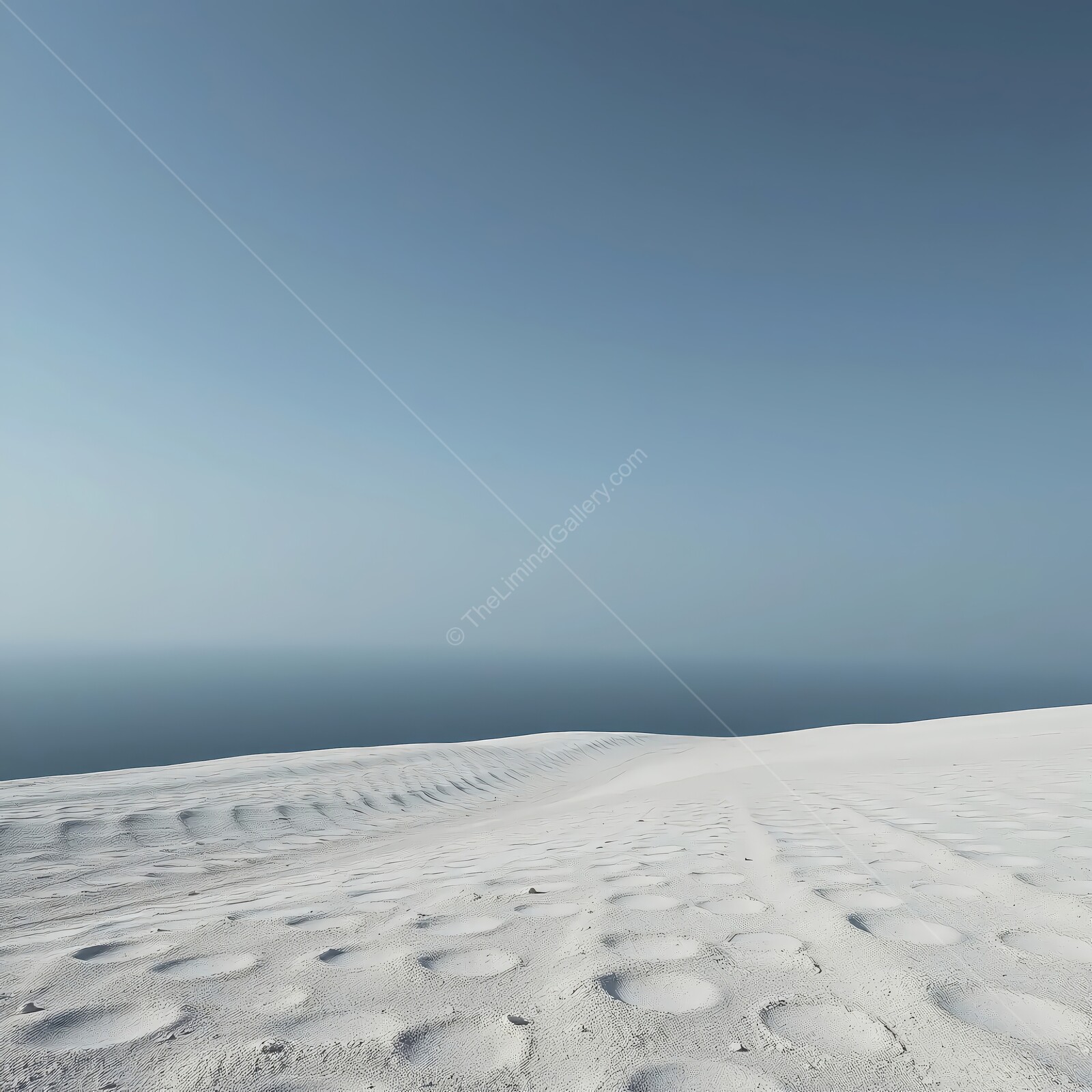 Endless white sands meet tranquil blue ocean under a serene sky at midday horizon