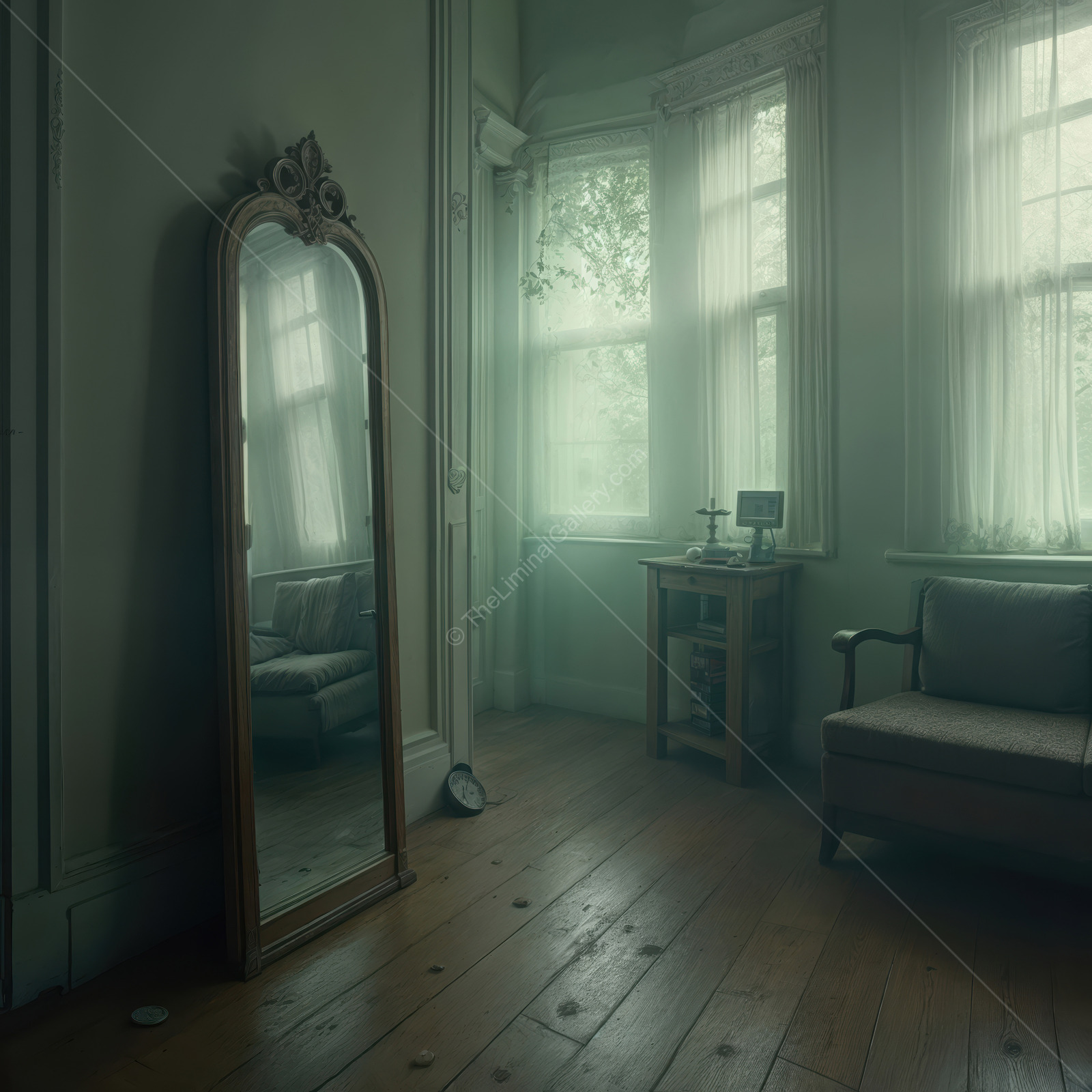 Twilight settles over a faded room of soft glow and shifting reflections, inviting introspection and imagination within its quiet, nostalgic ambience