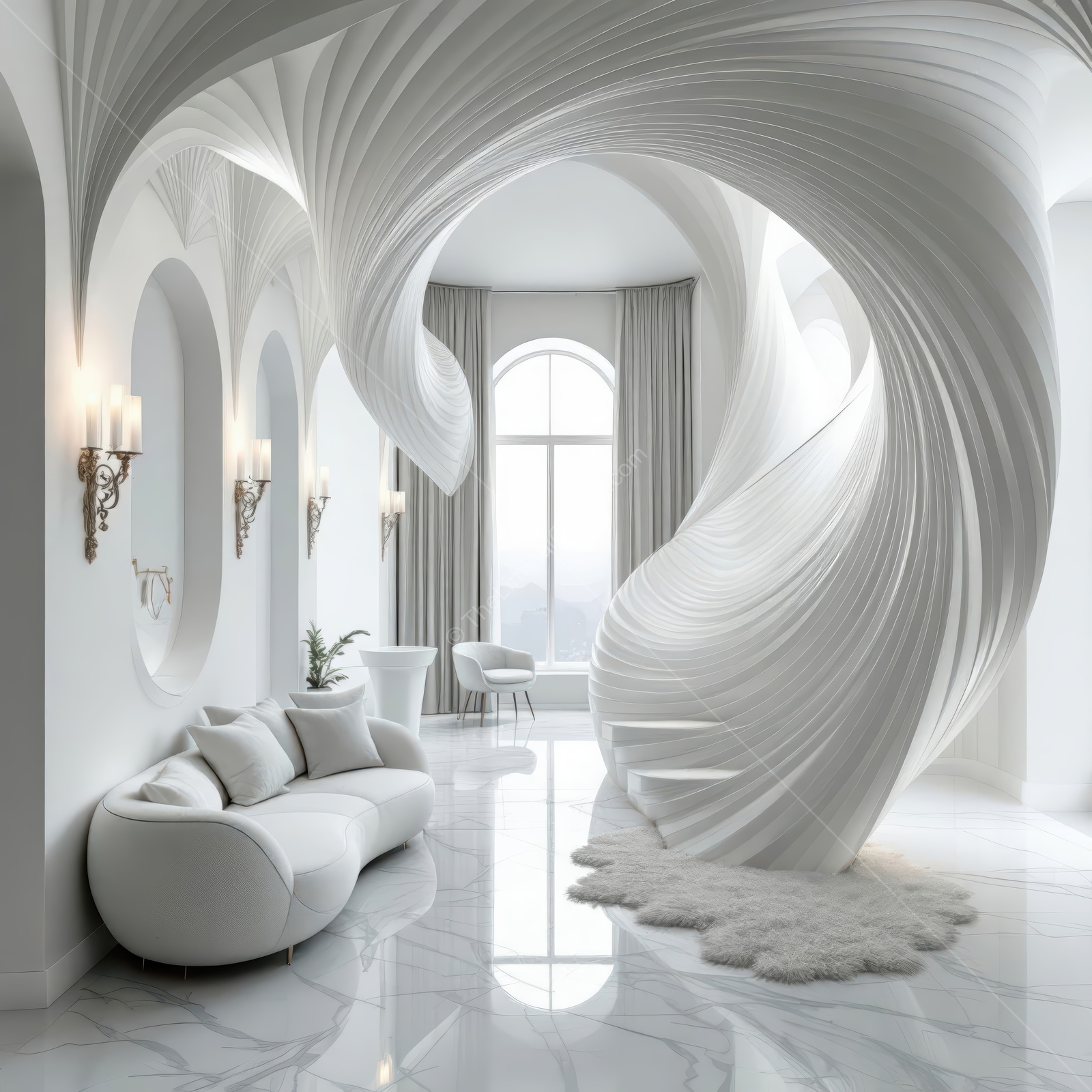 Exploring a surreal liminal space with flowing architecture and soft textures bathed in natural light