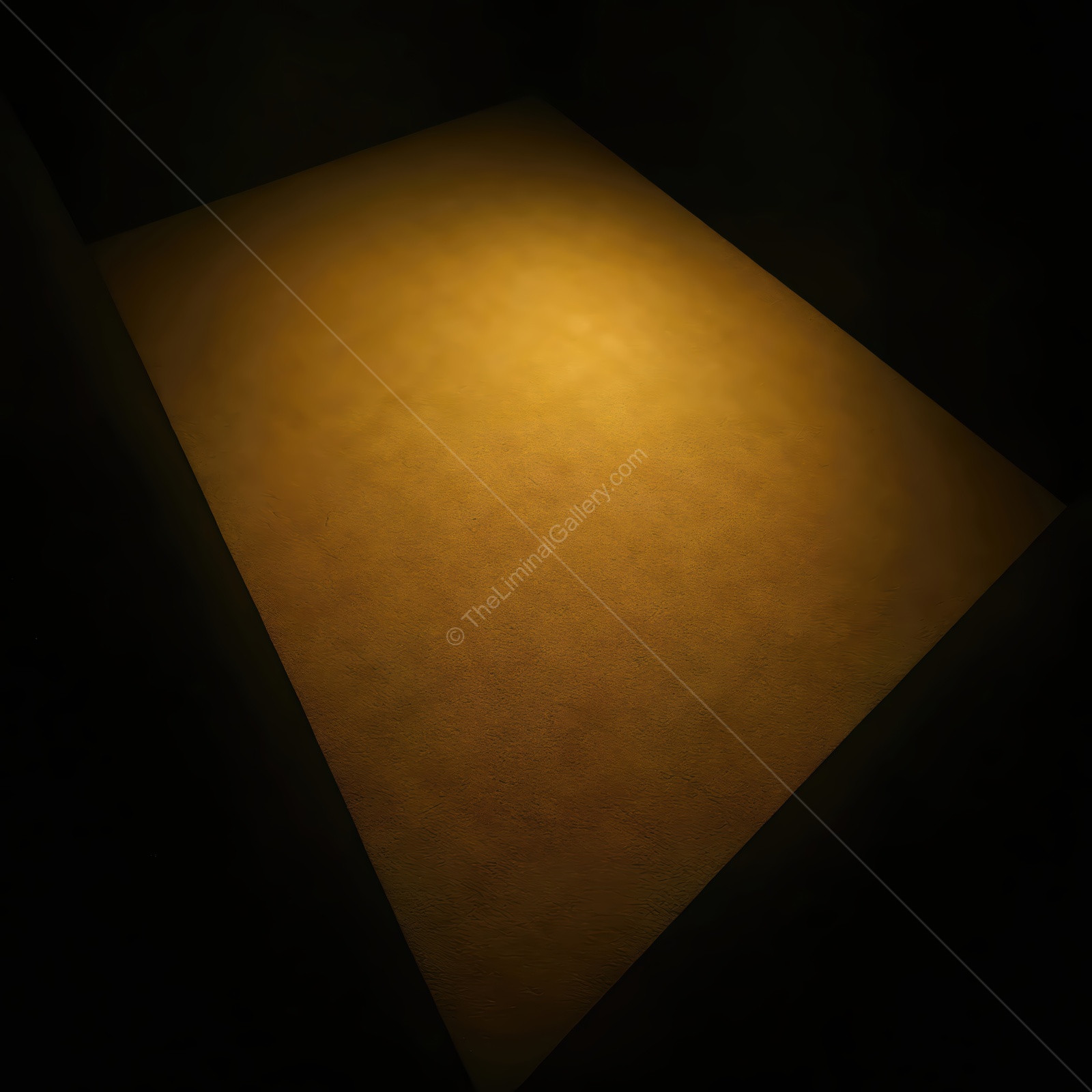 Vivid contrast of warm light illuminating a vacant liminal space hinting at mystery and solitude