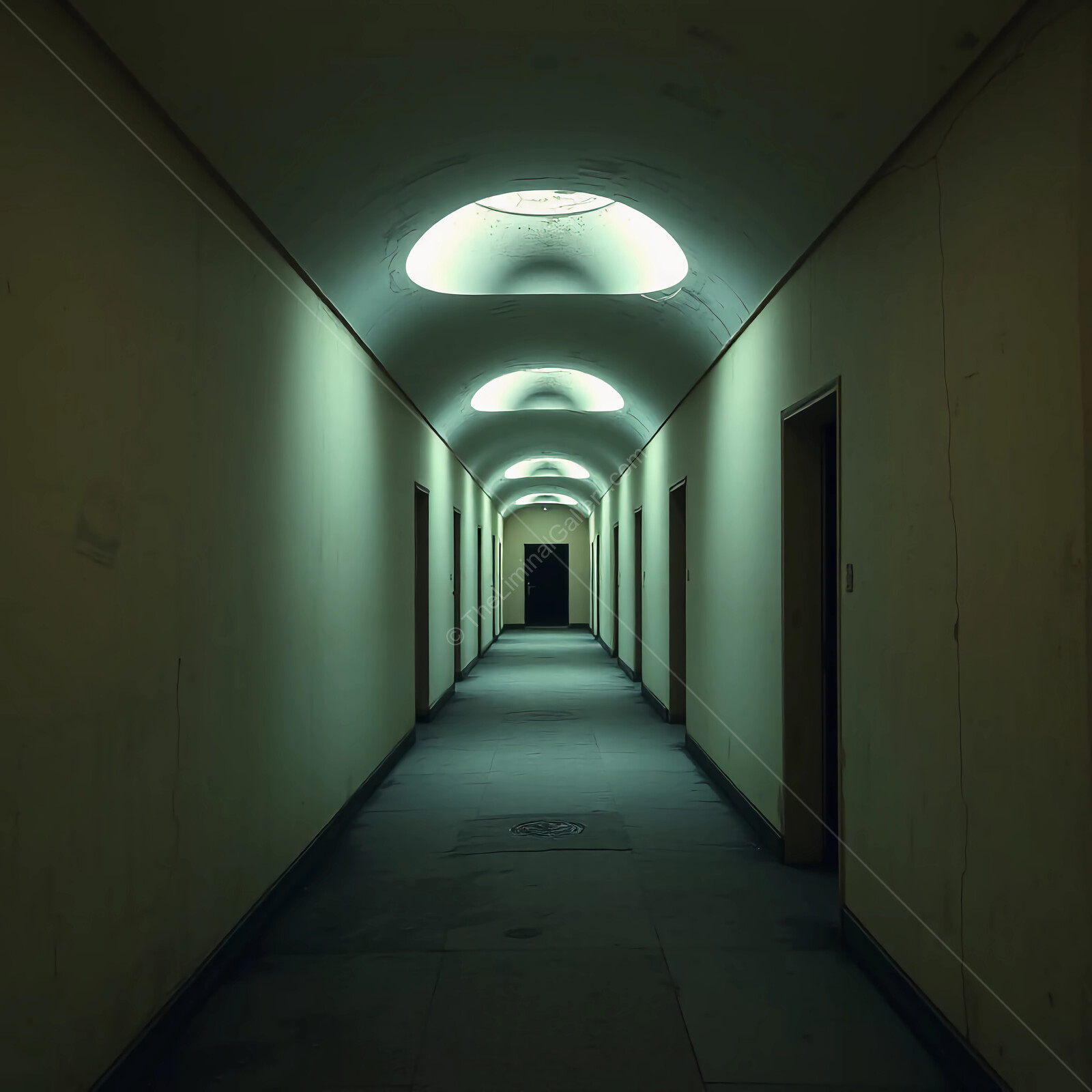 Exploring the haunting beauty of an eerie, dimly lit corridor at twilight