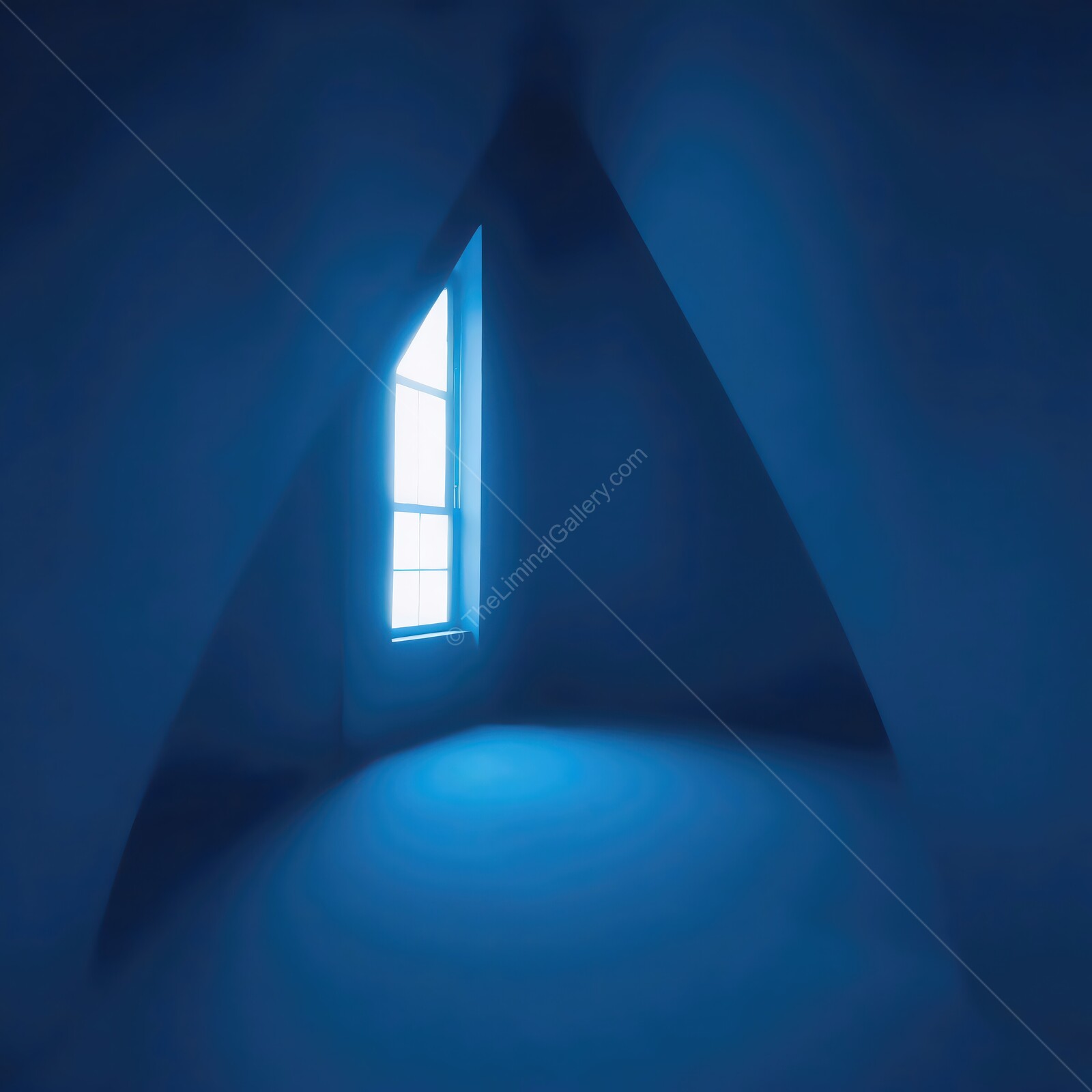 Illuminated serenity in a liminal blue-toned architectural corner at dawn