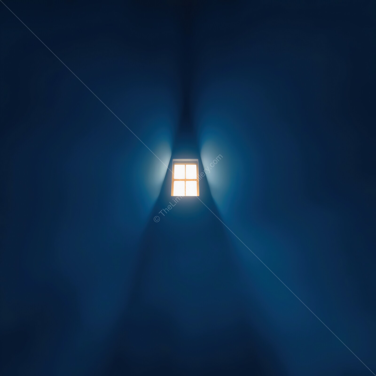 Light breaking through a liminal dark space, creating a mysterious atmosphere at dusk