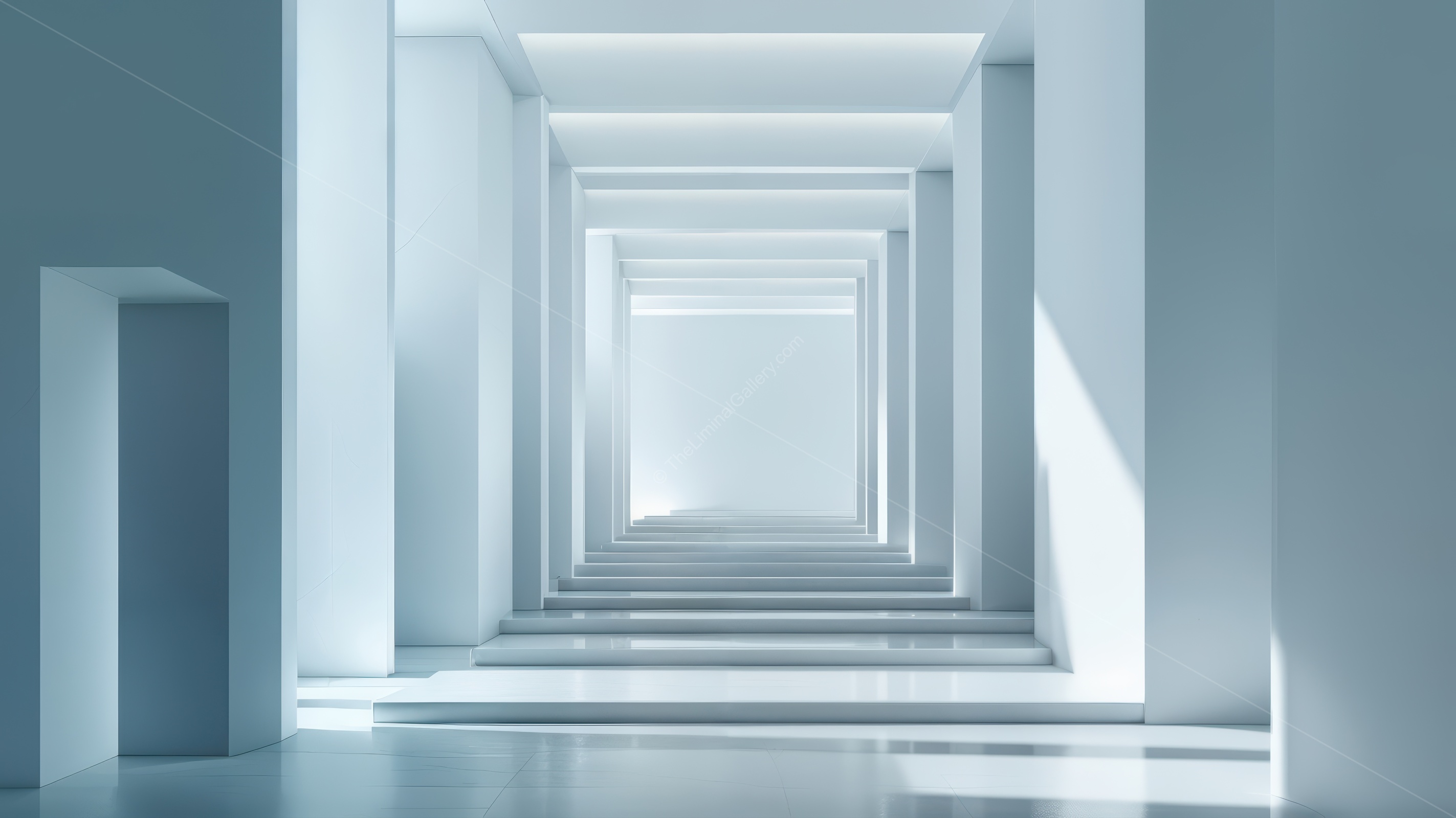 Peaceful corridor interweaves light and shadow with minimalist grace, offering tranquil passage through architecture that balances simplicity and elegance